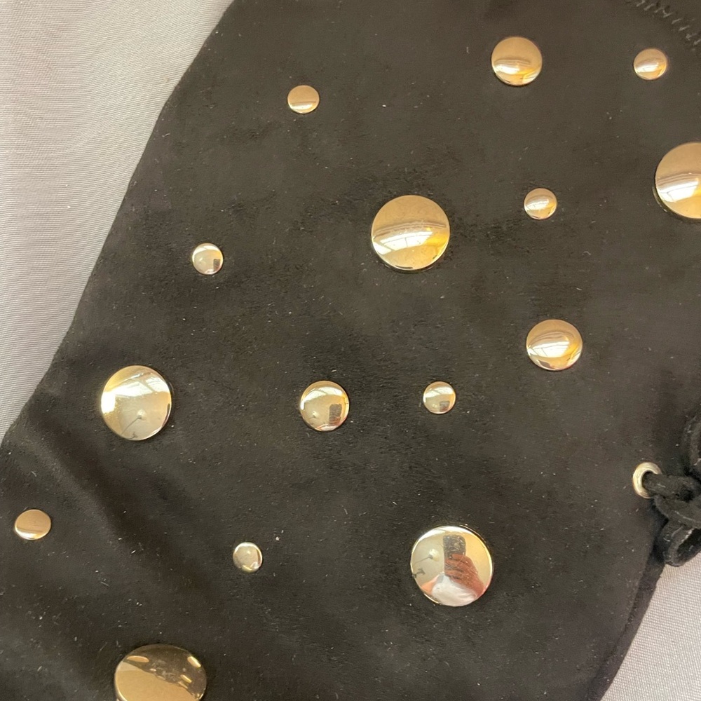 2 Lips Too Black Low Heeled Boots with Gold Stud Accents - Picture 2 of 5